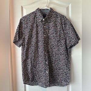 J.Crew Men’s Shirt L Navy Floral Button Down White Red Flowers Short Sleeve
